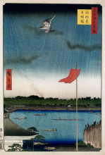 Копия картины "komokata hall and azuma bridge" художника "хиросигэ утагава"