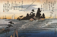 Картина "a shrine among trees on a moor" художника "хиросигэ утагава"