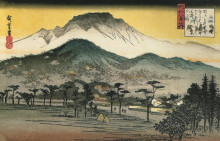 Репродукция картины "evening view of a temple in the hills" художника "хиросигэ утагава"