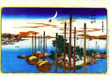 Копия картины "first cuckoo of the year at tsukudajima" художника "хиросигэ утагава"