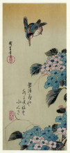 Копия картины "hydrangea and kingfisher" художника "хиросигэ утагава"
