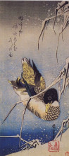 Копия картины "reeds in the snow with a wild duck" художника "хиросигэ утагава"