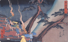 Картина "travellers on a mountain path at night" художника "хиросигэ утагава"
