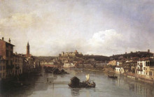 Репродукция картины "view of verona and the river adige from the ponte nuovo" художника "беллотто бернардо"