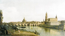 Репродукция картины "view of dresden from the right bank of the elbe with the augustus bridge" художника "беллотто бернардо"