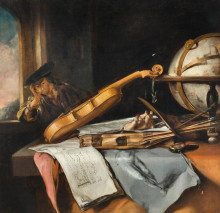 Репродукция картины "vanitas still life with thinking young man" художника "хогстратен самюэл ван"