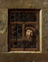 Картина "old man looking through a window" художника "хогстратен самюэл ван"