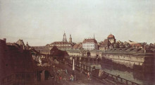 Картина "view of dresden, the dresden fortifications, moat with a bridge between gate and post mile pillar wilsche" художника "беллотто бернардо"