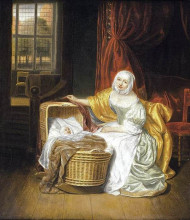 Копия картины "mother with a child in a wicker cradle" художника "хогстратен самюэл ван"