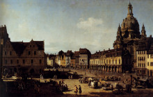 Картина "view of the new market place in dresden from the moritzstrasse" художника "беллотто бернардо"