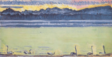 Картина "lake geneva with mont blanc at dawn" художника "ходлер фердинанд"