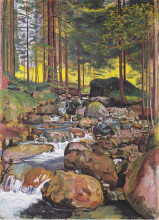 Репродукция картины "forest with a mountain stream" художника "ходлер фердинанд"