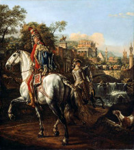 Картина "a hussar on horseback" художника "беллотто бернардо"