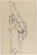 Картина "drawing of man resting on axe and carrying part of tree trunk on his back" художника "хокусай кацусика"