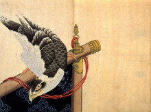 Репродукция картины "hawk on a ceremonial stand" художника "хокусай кацусика"
