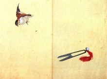 Копия картины "pair of sissors and sparrow" художника "хокусай кацусика"