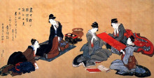 Репродукция картины "portrait of chino hyogo seated at his writing desk" художника "хокусай кацусика"