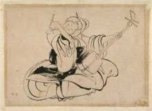 Картина "seated woman with shamisen" художника "хокусай кацусика"