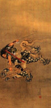 Копия картины "shoki riding a shishi lion" художника "хокусай кацусика"