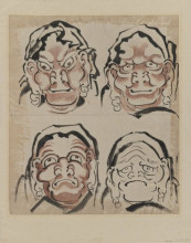 Картина "sketch of four faces" художника "хокусай кацусика"