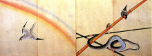 Картина "snake curling around a bamboo stalk with a sparrow on it" художника "хокусай кацусика"
