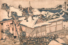 Картина "the ronin attack the principal gate of kira&#39;s mansion" художника "хокусай кацусика"