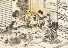 Картина "three women and two children" художника "хокусай кацусика"
