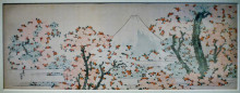Репродукция картины "view on mount fuji between flowerin trees" художника "хокусай кацусика"