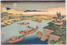 Копия картины "yodo gawa from setsugekka, snow, moon and flowers" художника "хокусай кацусика"