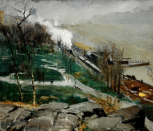 Картина "rain on the river" художника "беллоуз джордж"