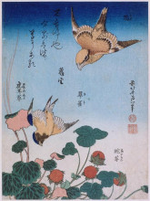 Репродукция картины "swallow&#160;and&#160;begonia&#160;and&#160;strawberry&#160;pie" художника "хокусай кацусика"