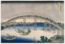 Репродукция картины "the festival of lanterns on temma bridge" художника "хокусай кацусика"