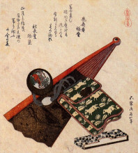 Репродукция картины "a leather pouch with kagami" художника "хокусай кацусика"