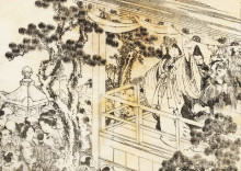 Репродукция картины "a scene of a shinto shrine dance, kagura" художника "хокусай кацусика"