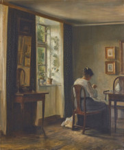 Репродукция картины "seamstress sewing in an interior" художника "холсё карл"