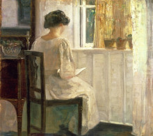 Репродукция картины "girl reading in a sunlit room" художника "холсё карл"