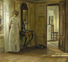 Копия картины "interior with a lady and a cat" художника "холсё карл"