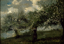 Картина "girl picking apple blossoms" художника "хомер уинслоу"