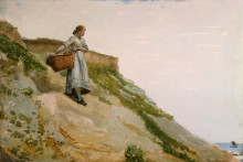 Репродукция картины "girl carrying a basket" художника "хомер уинслоу"