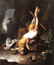 Репродукция картины "still life with the hunting trophy" художника "хондекутер мельхиор де"