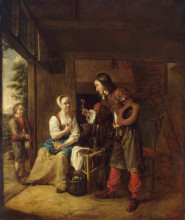 Картина "man offering a glass of wine to a woman" художника "хох питер де"