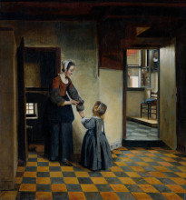 Картина "woman and a child in a pantry" художника "хох питер де"