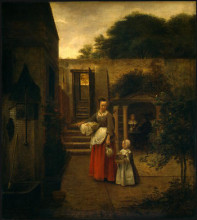 Картина "woman and child in a courtyard" художника "хох питер де"