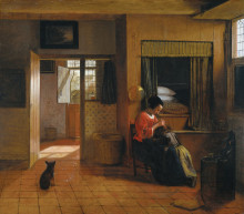 Копия картины "interior with a mother delousing her child" художника "хох питер де"