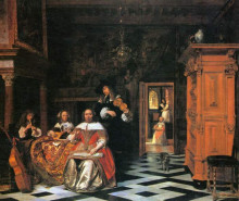 Картина "portrait of a family of musicians" художника "хох питер де"