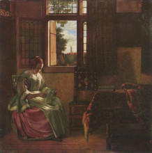 Картина "woman reading a letter" художника "хох питер де"