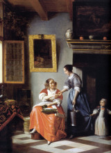 Картина "woman hands over money to her servant" художника "хох питер де"