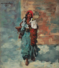 Картина "gypsy woman with red headscarf" художника "бенчиле октав"