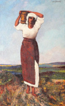 Репродукция картины "peasant woman with a jar" художника "бенчиле октав"