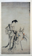 Копия картины "ma-gu holding a vase, with a deer" художника "хуан шень"